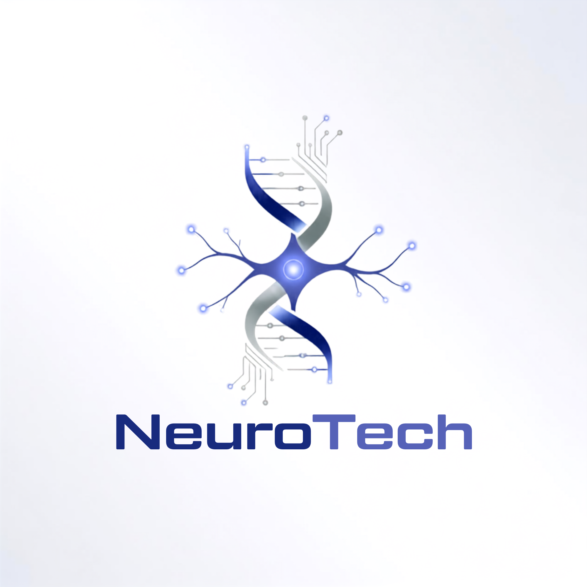 Logo NeuroTech — neurônio e hélice de DNA em circuito